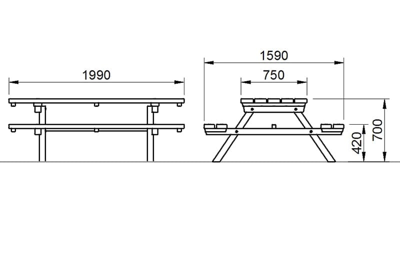 plano mesa madera picnic para exterior 2d