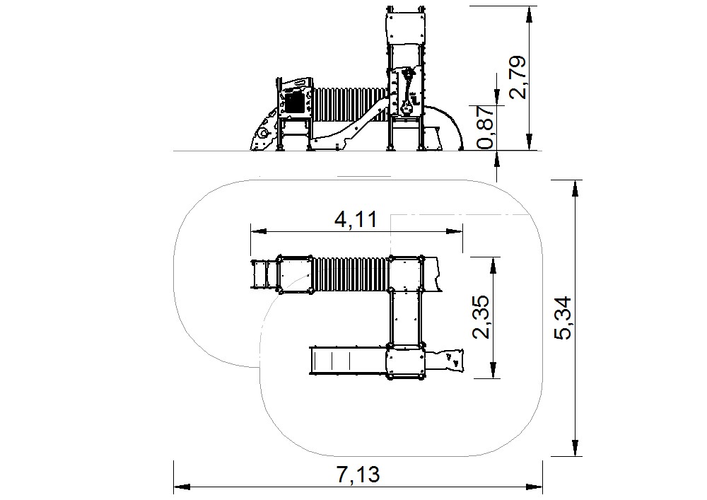 plano multiestructura de juego infantil para parque publico 2d