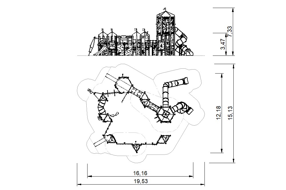 plano castillo para parques infantiles tobogan tunel 2d