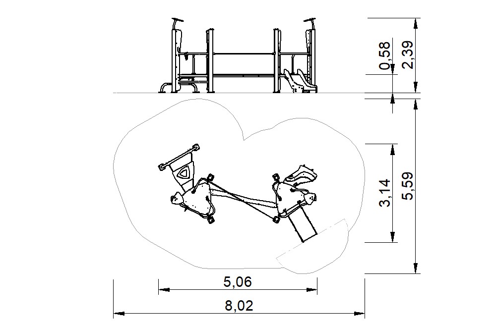 plano estructura de juego infantil acero hdpe certificada 2d
