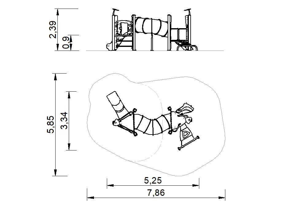 estructura infantil postes redondos para parques 2d