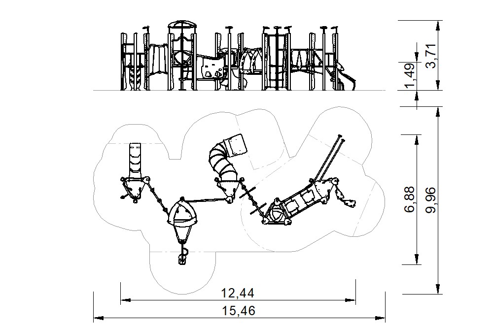 plano gran estructura de juego infantil para parques exterior 2d