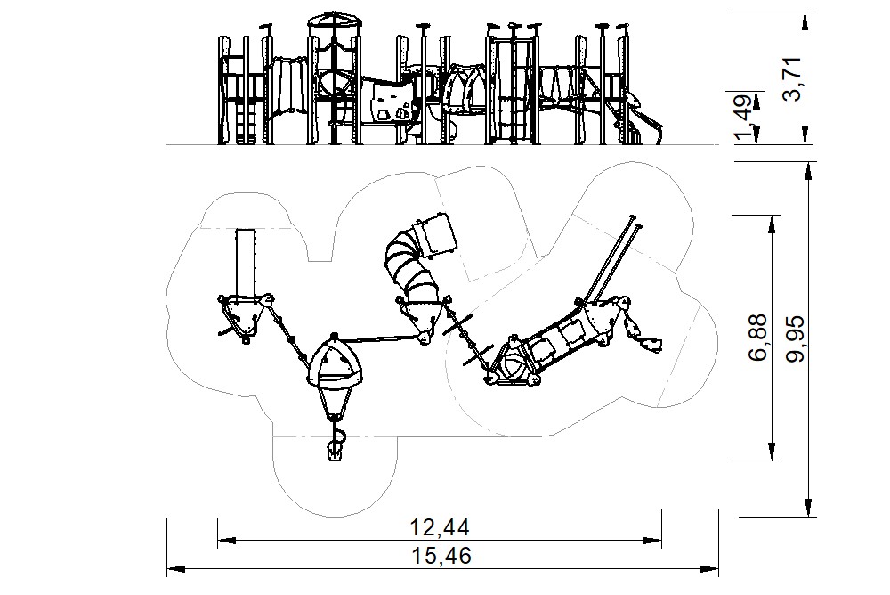 plano gran estructura de juego infantil para parques publicos 2d