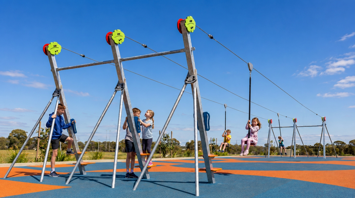 tirolina triple metalica parque infantil certificada en1176