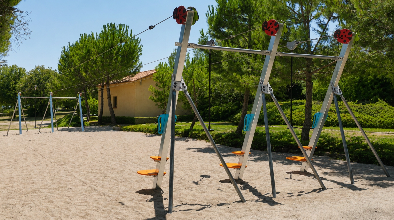 tirolina triple metalica parque infantil certificada en1176