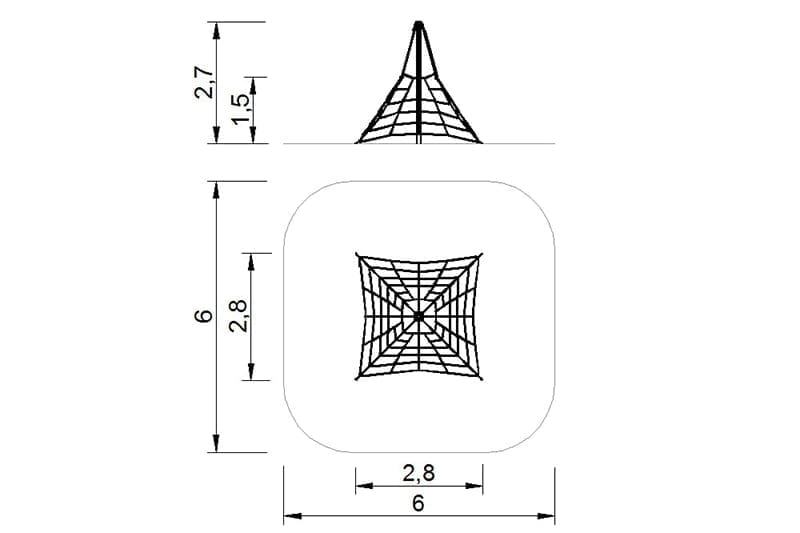 plano piramide de cuerdas para areas infantiles 2d