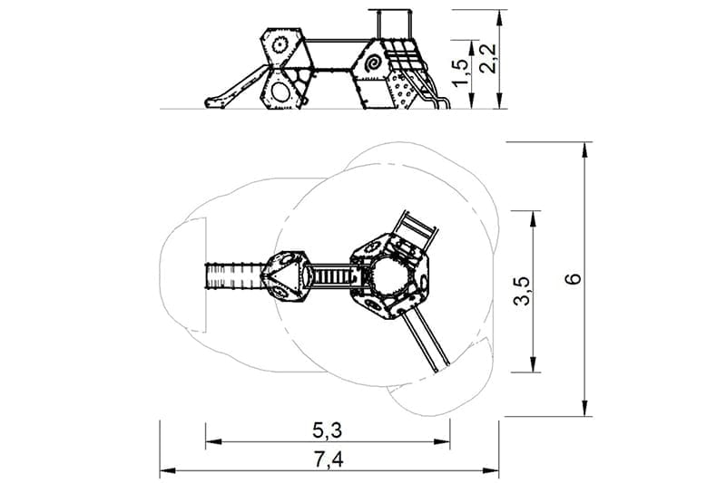 plano estructura multijuego tobogan puente 2d