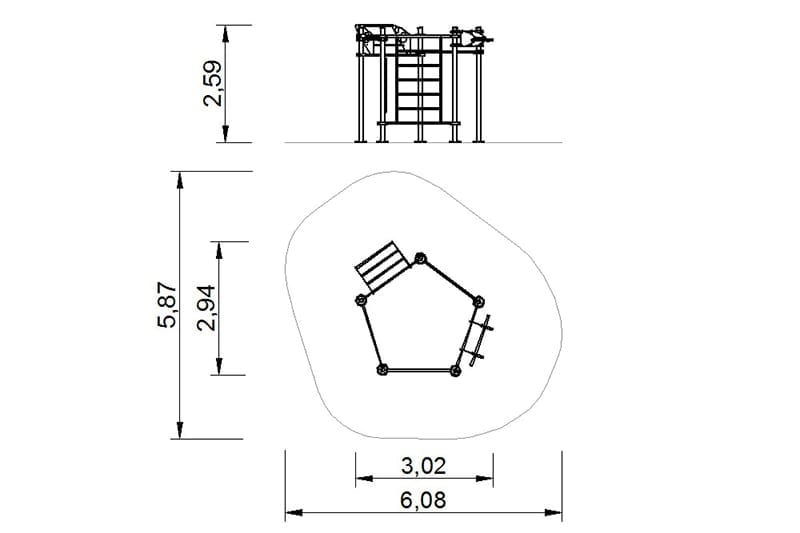 plano pentagono postes calistenia barra dominada escalera cristo 2d